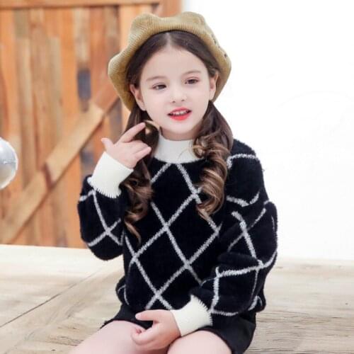 Girls 4-14 Y Autumn Casual O-neck Long Sleeve Sweaters Fashion Cross Striped Pattern Winter Knitting Warm Underwear Sweaters