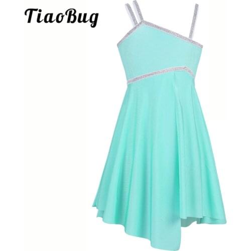 TiaoBug Kids Teens Asymmetrical Shiny Ballerina Leotard Ballet Tutu Dress Gymnastics Leotard Girls Latin Lyrical Dance Costumes