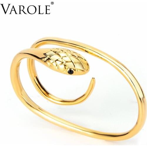 VAROLE Gothic Artificial Snake Rings For Women Gold Color Two Fingers Curved Ring Fashion Jewelry Anillos Mujer