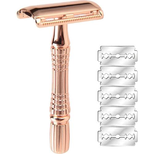 YINTAL Rose Gold Mens Manual Classic Barber Shaving Safety Razor Shaver with 10 Blade for Beard Hair Cut Personal Care