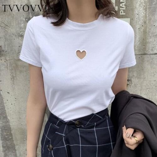 TVVOVVIN 2020 T-SHIRT Solid Embroidery Hollow Out O-neck Pullover Casual Girl Female Streetwear Summer New Heart-shaped A651