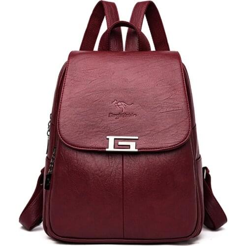 Women Leather Backpacks Female Vintage Backpack for Girls School Bag Woman Travel Bagpack 2021 Summer Ladies Back Pack Sac A Dos