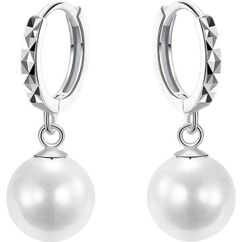 LByzHan Trendy Elegant Created Big Simulated White Pearl 925 Sterling Silver Cubic Zircon Earrings For Women Girl Gift Jewelry