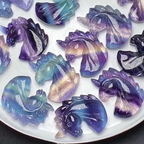 1PC Natural Crystal Fluorite unicorn Ornaments Quartz Mineral Jewelry Modern Home Decoration Stone Crafts Holiday GiftOrnaments