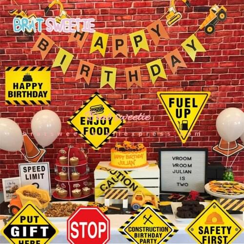 12pcs/set Construction Party Paper Traffic Signs Boys Themed Birthday Decorations Kids Party Supplies