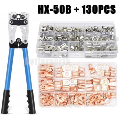 130pcs Assortment Car Auto Copper Ring Terminal Wire Crimp Connector Bare Cable Battery Terminals Soldered Connectors HX-50B Kit