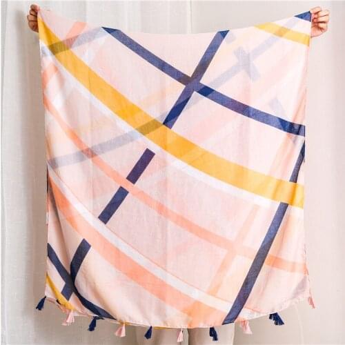 2019 Autumn Fashion Brand Geometric Striped Viscose Scarf Women High Quality Print Soft Shawls and Wraps Bandanas Muslim Hijab