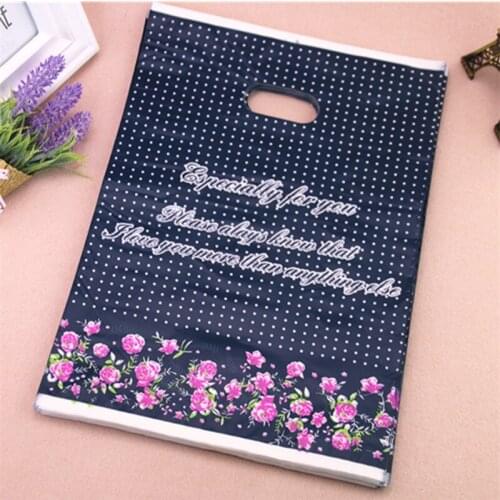 2021 New Design Wholesale 100pcs/lot 25*35cm Luxury Vintage Flower Gift Bags Plastic Clothing Package Bags
