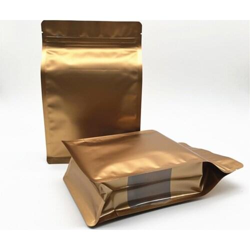 50Pcs Gold Self Sealing Plastic Bags Reusable Zip Lock Storage Bags Aluminized Eight Sides Stand Up Bag Food Packaging Pouches