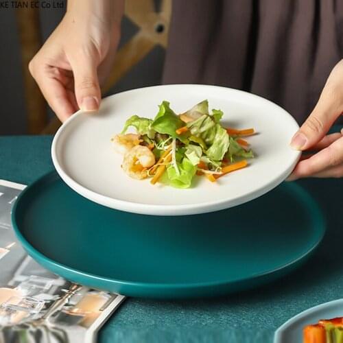8 Inch Ceramic Western Steak Salad Plate Matte Dinner Plate Household 10 Inch Round Fruit Dessert Flat Plate Kitchen Tableware