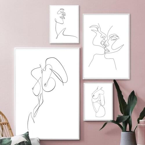 Abstract Nude Kiss Line Body Nordic Posters and Prints Minimalist Wall Art Canvas Painting Pictures for Living Room Home Decor