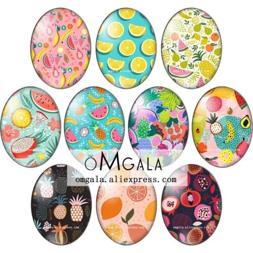Watermelon Banana Lemon Pineapple Fruit Patterns 13x18mm/18x25mm/30x40mm Oval photo glass cabochon flat back Making findings