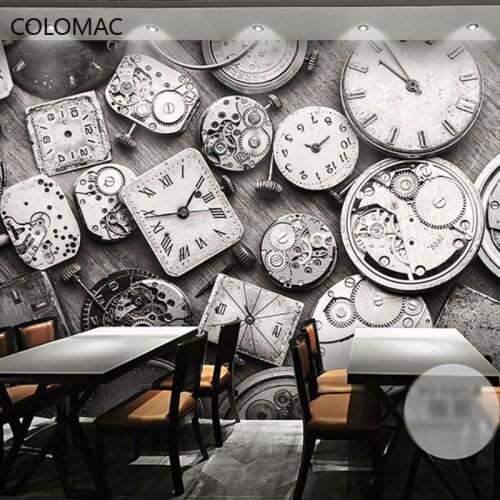 Colomac Custom Restaurant Large Mural Retro Industrial Style Black and White Clock Mural Living Room Decoration Drop Shopping