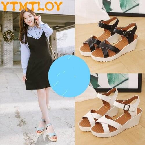 Large Size Ladies Sandals New Style Velcro Open Toe Fashion All-match Wedge With Fairy Style Sandals 33-46