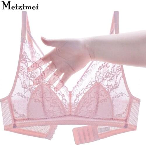 Meizimei minimizer bras for women sexy lace bralette ultra thin brassiere girl plus size 36 38 40 push up BCD top bh transparent