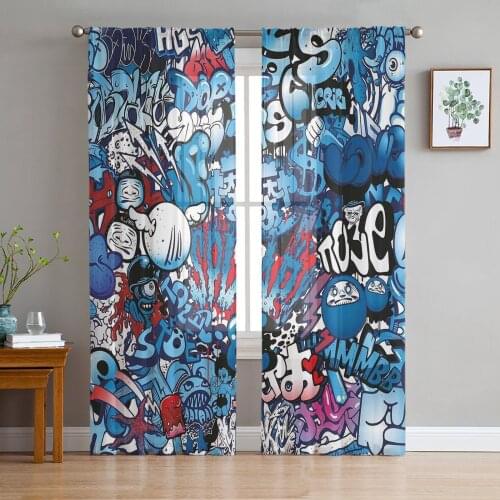 Blue Explosion Punk Graffiti Sheer Curtains Window Curtains for Living Room Bedroom Blinds Kids Room Home Decor