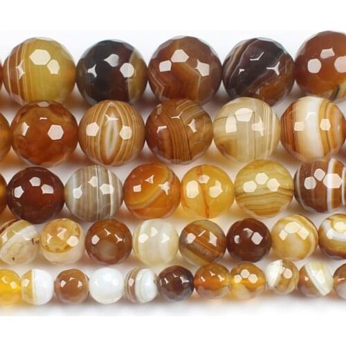 Faceted Am-ber Color Stripe Agates 4-14mm Round Beads 15inch ,Wholesale For DIY Jewellery Free Shipping
