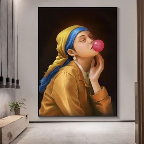 Van Gogh Canvas Painting Abstract Art Funny Girl with Pearl Posters and Prints Wall Art Picture for Living Room Home Decor