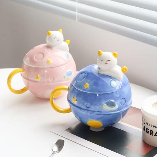 New Creativity Earth Mug Cute Cat Milk Coffee Hand Painted Ceramics Cup Personality Home Decoration Girl Kid Gift