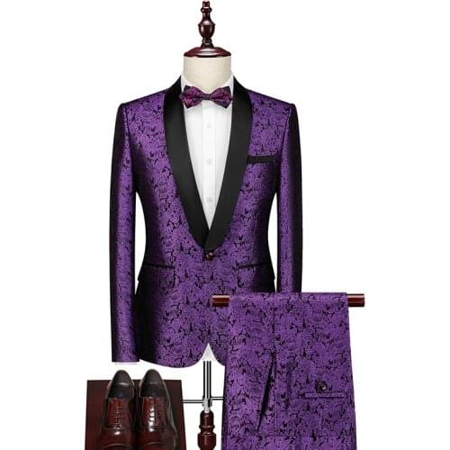 Floral Wedding Suits for Men Royal Blue Silver Burgundy White Purple Man Suit 5xl 6xl Elegant Prom Stage Suits 5xl