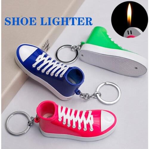 Creative shoe model gas lighter red fire with key chain mini portable