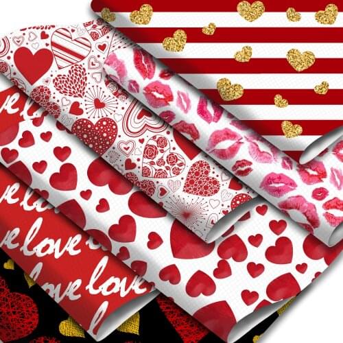 Red Series Faux Leather Sheets Heart Love Lips Printed Synthetic Leather Fabric 20x33cm for Hair Bows Bags Valentines Day