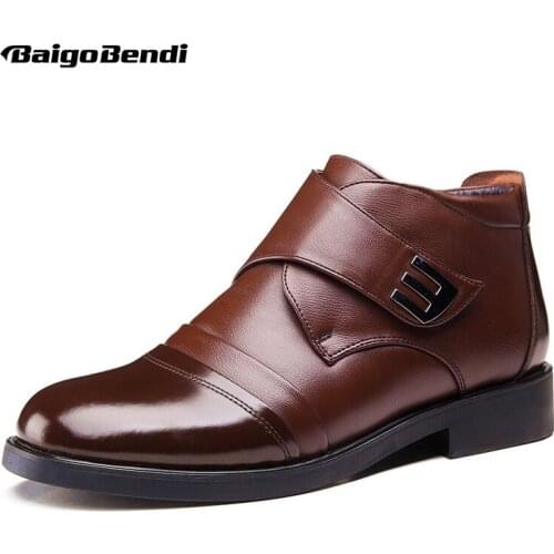 Clearance Sale !! US 9.5 Eur Size 43 Vintage Mens Winter Leather Hook Loop Mid Calf Ankle Boots Snow Fur Warm Boots