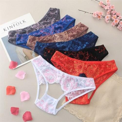 2021 New Hot Sale Women Sexy Underwear Lace Perspective Sensuality Buttocks Hollow Underpant G-string Underwear Sex Female