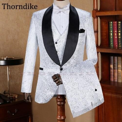 Thorndike Slim Fit Custom Made Mens Suits 2020 Shawl Lapel Wedding Suits for Groom Tuxedos Three Pieces Sets Groomsmen Suits