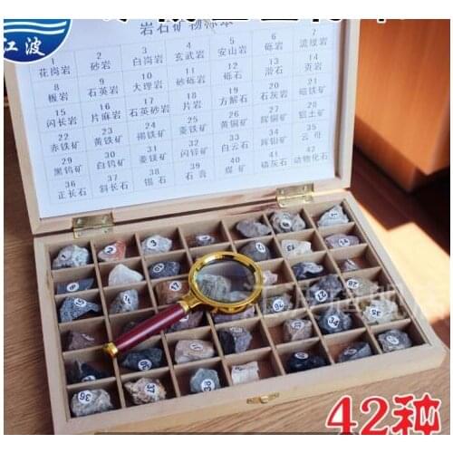 Mineral Rock Specimen Box 42 Kinds Primary School Geography Ore Science Teaching Instrument Teaching Equipment Rock Specimens