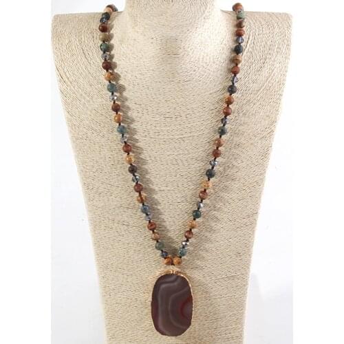 RH Fashion Boho Beaded Necklace Natural Stone Bohemai Beads Knotted Agt Stones Pendant Necklaces For Women Gift Dropship