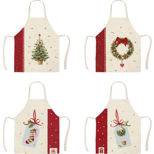 Christmas Sock Tree Gift Kitchen Apron for Women Home Cooking Baking Coffee Shop Cotton Linen Cleaning Aprons WQT326