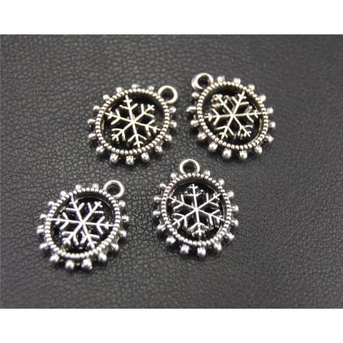 15pcs Silver Color Beautiful Design Snowflake Round 2 Sided Charm Pendants Jewelry Making Accessories DIY 12x15mm A1960