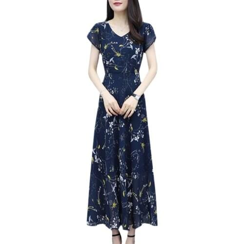 YAGENZ Casual Summer Dress Women Clothes Plus size Printed Chiffon Dress Fashion Flower Print Dresses Woman Dress Vestidos 714