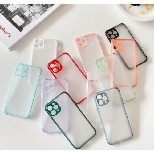 Shockproof Armor Transparent Phone Case For iPhone 12 11 Pro X Xs MAX XR 6 6s 7 8 Plus Lens Protection Candy Color Cover Case