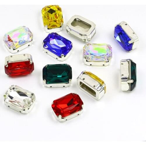 Rectangle pointed back Crystal Fancy Stone With silver Claw Sew On Rhinestone DIY Craft Strass Glass stones For Clothes