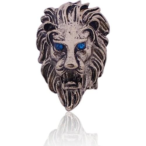 Retro Blue Rhinestone Eyes Lion Head Ring Personality Gothic Hip Hop Animal Ring Unisex Steampunk Women Men Cyclist Jewelry Ring