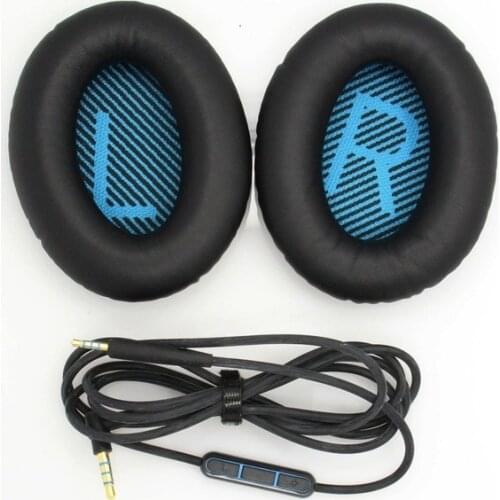 Black Replacement Ear Pads Earpads & Audio Cable Cord with Mic for Boss QC25 QC 25 Headphones