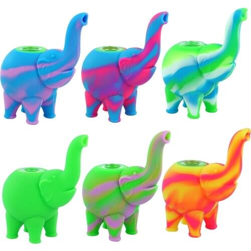 Elephant Deisgn Smoking Pipe with Glass Bowl Silicone Smoke Pipe Tobacco Pipe Portable Hand Pipe