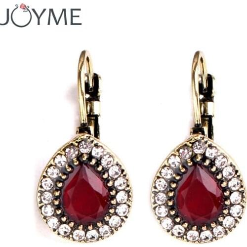 Turkish Jewelry Red Resin Clip On Earring Boho Vintage Gold Rhinestone Ear Cuff Clip Earrings For Women Wedding Gifts