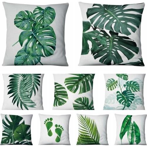 Home Pillow Decoration Sofa Throw Pillows Watercolor Leaves Printed Pillowcase Warm Green Cushion Decorative Pillows 17*17inch