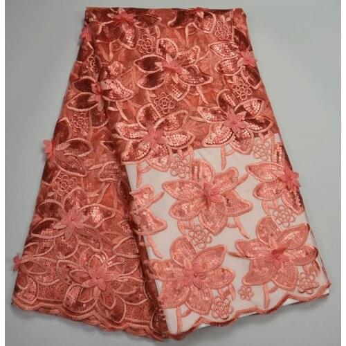 High Quality Beaded Nigerian tulle Lace Fabrics 2017 African French 3D applique Lace Fabric with sequins for women dress RR011