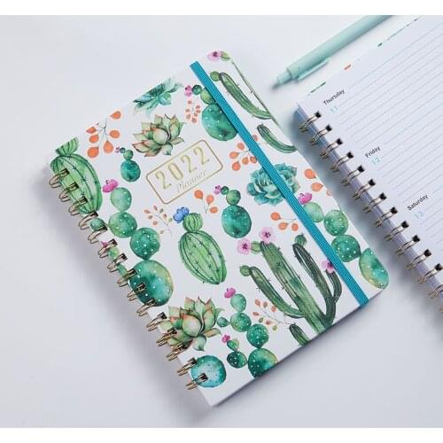 2022 A5 Calendar type schedule book fresh and cute hard-face notebook diary book plan book index type strap coil book 140 pages