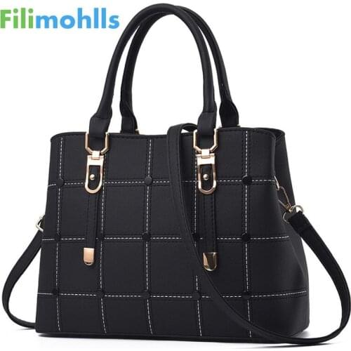 PU Leather Large Capacity Woman Handbag Grid Shoulder Bag Fashion Casual Luxury Designer Crossbody Bag Ladies PurseBag S2006