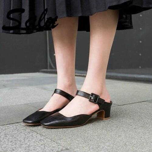 Salu Women Sandals 2020 New Arrival Quality Cow Leather Casual Summer Shoes Woman Fashion Square Heels Sandals