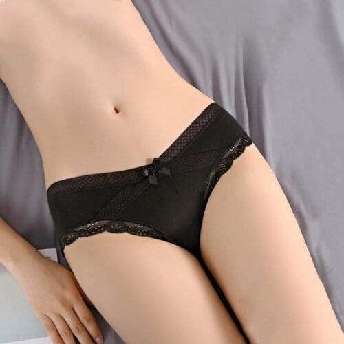 Womens Sexy Lace Panties Low-Rise Bow Seamless Cotton Crotchless Briefs Breathable Underwear Thongs Lady Solid Soft Lingerie