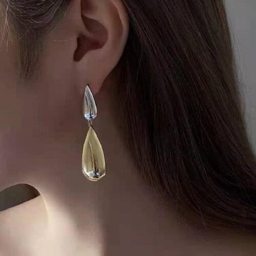 New 925 Sterling Silver Elegant Double Color Metal Big Water Drop Stud Earrings Fashion Geometric Jewelry For Women Party Gifts