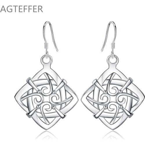 AGTEFFER 925 Sterling Silver Geometric Square Drop Earring For Women Lady Wedding Engagement Party Fashion Jewelry