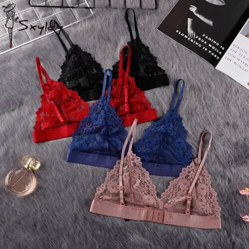 Women Sexy Bra Female Lingerie No Padded Lingerie Lace Bralette Wire-free Unlined Transparent Black Red Bra 2021