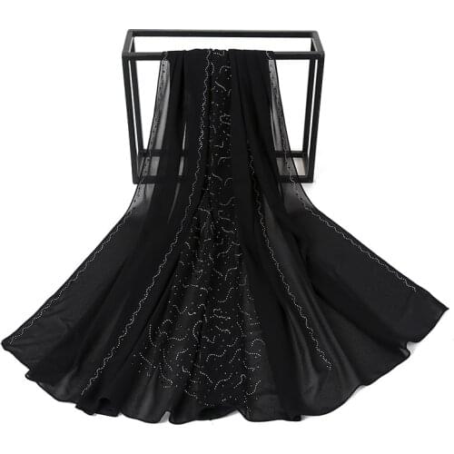 Rhinestone Hijab Scarf Bubble Chiffon Headscarf Muslim Head Wraps and Scarves Malaysian Hijabs Turban Scarfs Foulard Femme